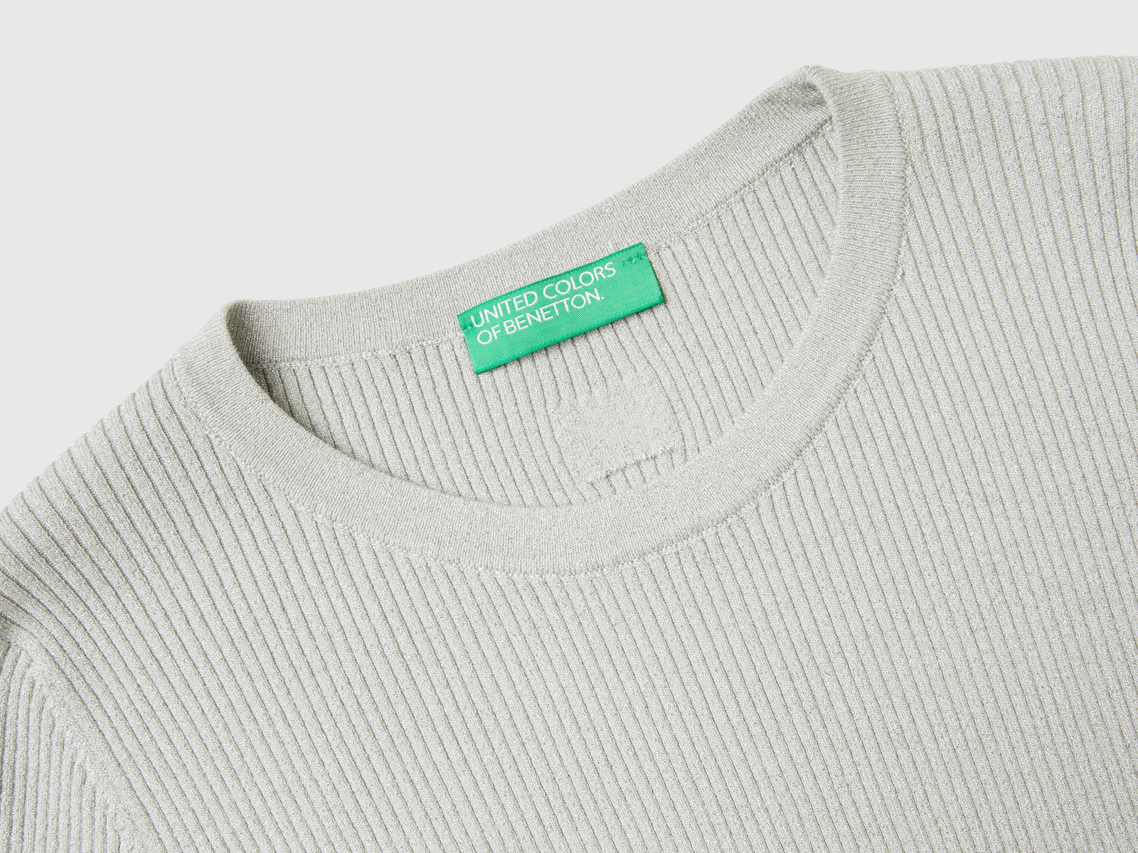 Maglioncino a costine con lurex da donna grigio chiaro 3 | Benetton Outlet