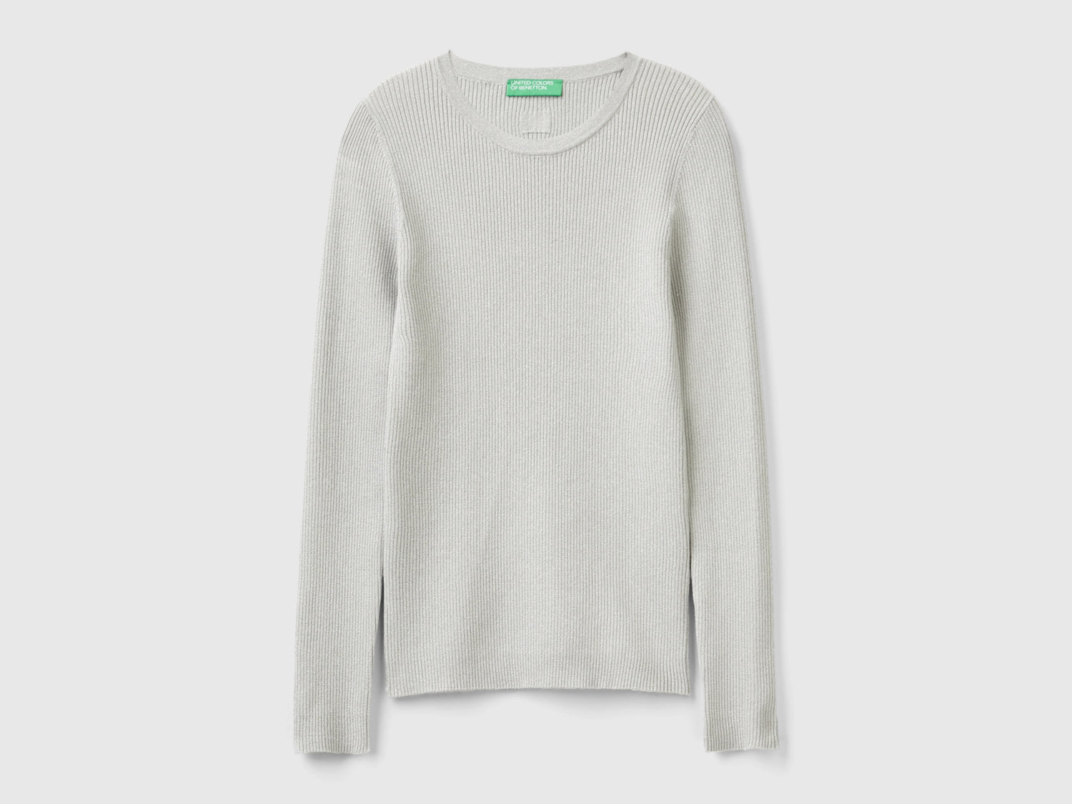 Maglioncino a costine con lurex da donna grigio chiaro | Benetton Outlet
