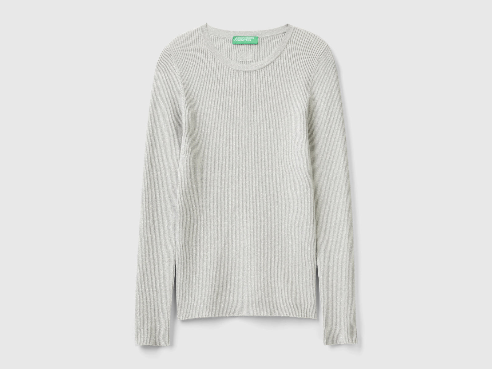 Maglioncino a costine con lurex da donna grigio chiaro | Benetton Outlet