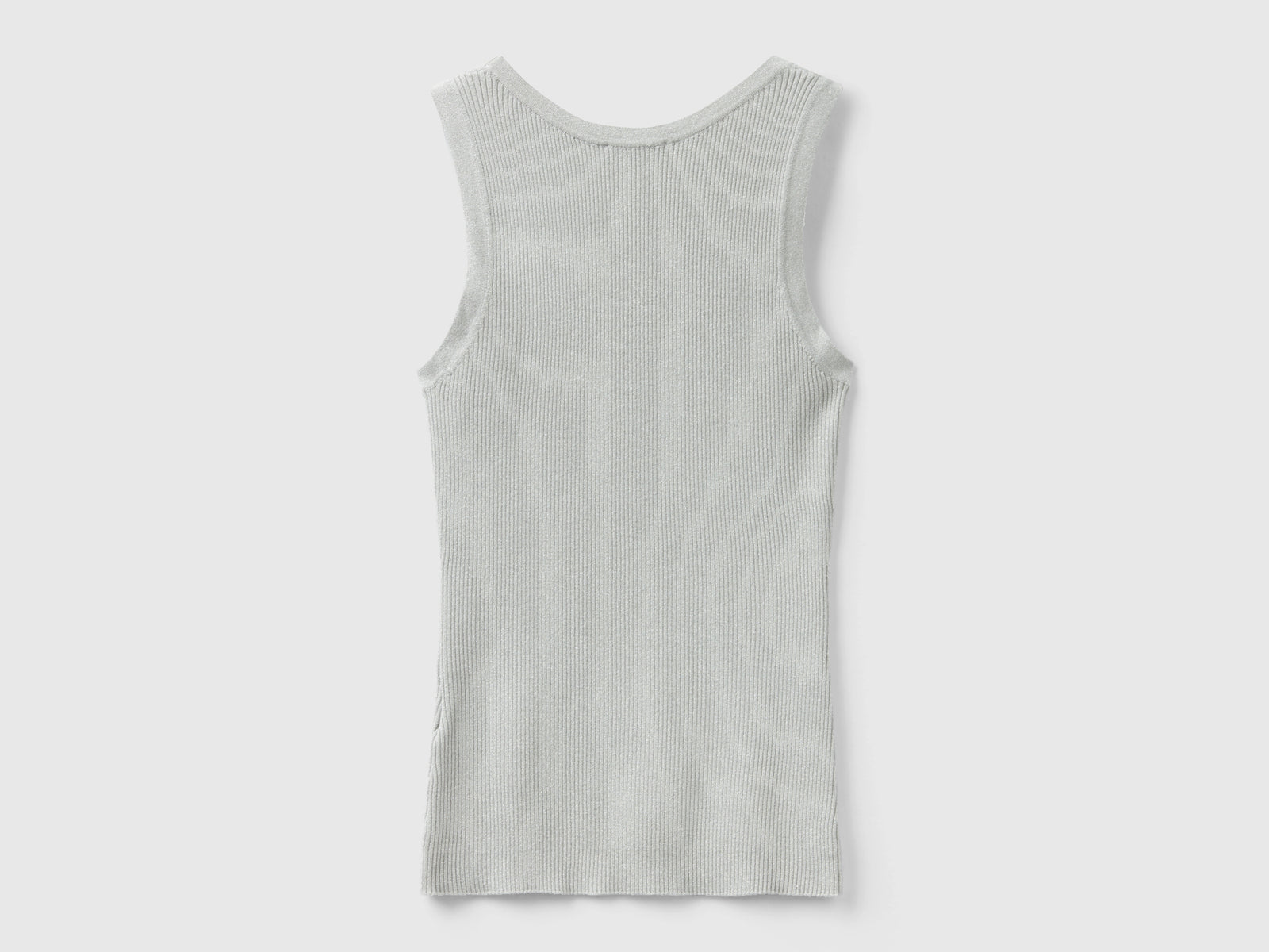 Canotta a costine con lurex da donna grigio chiaro 2 | Benetton Outlet