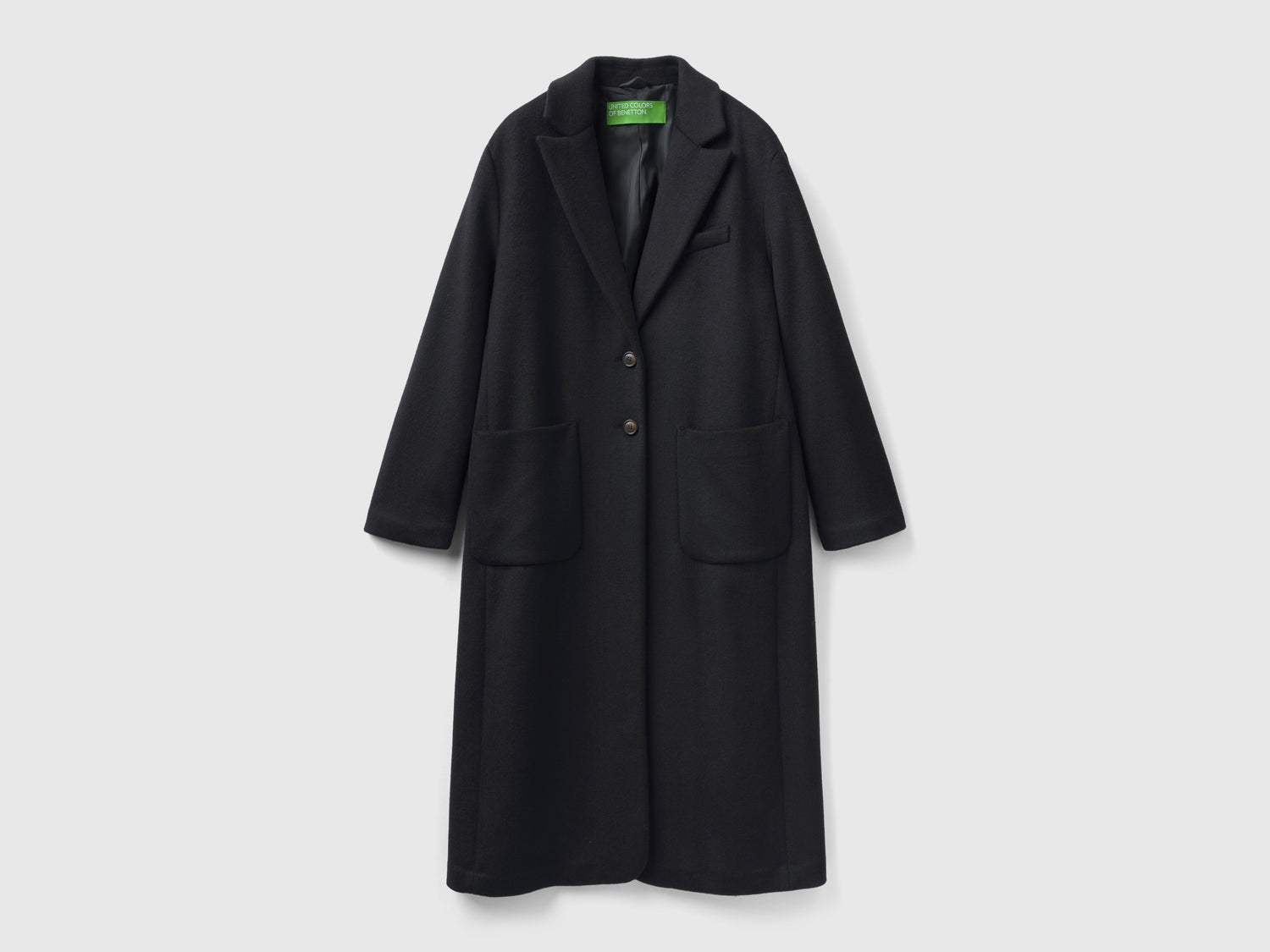 Cappotto midi in misto lana Shetland da donna nero | Benetton Outlet