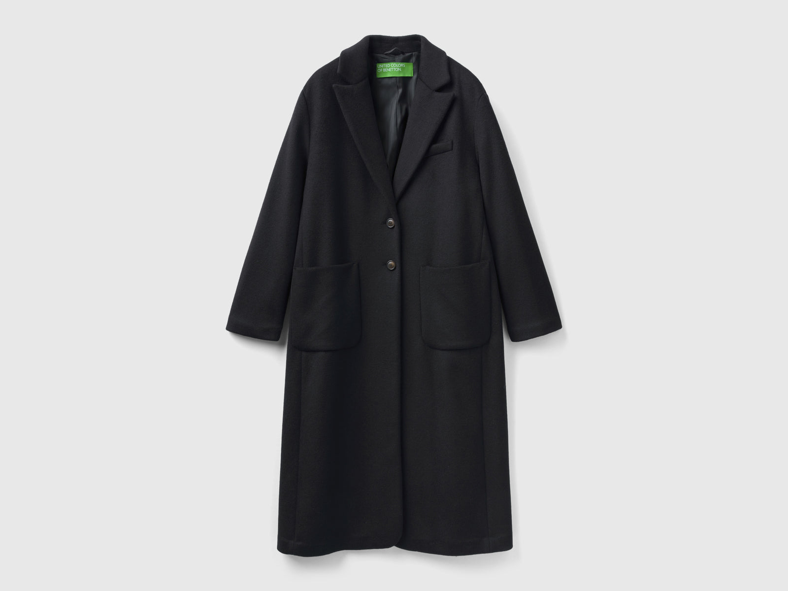 Cappotto midi in misto lana Shetland da donna nero | Benetton Outlet
