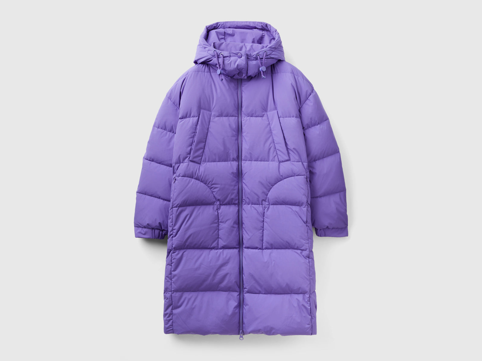 Piumino lungo con cappuccio staccabile da donna viola | Benetton Outlet