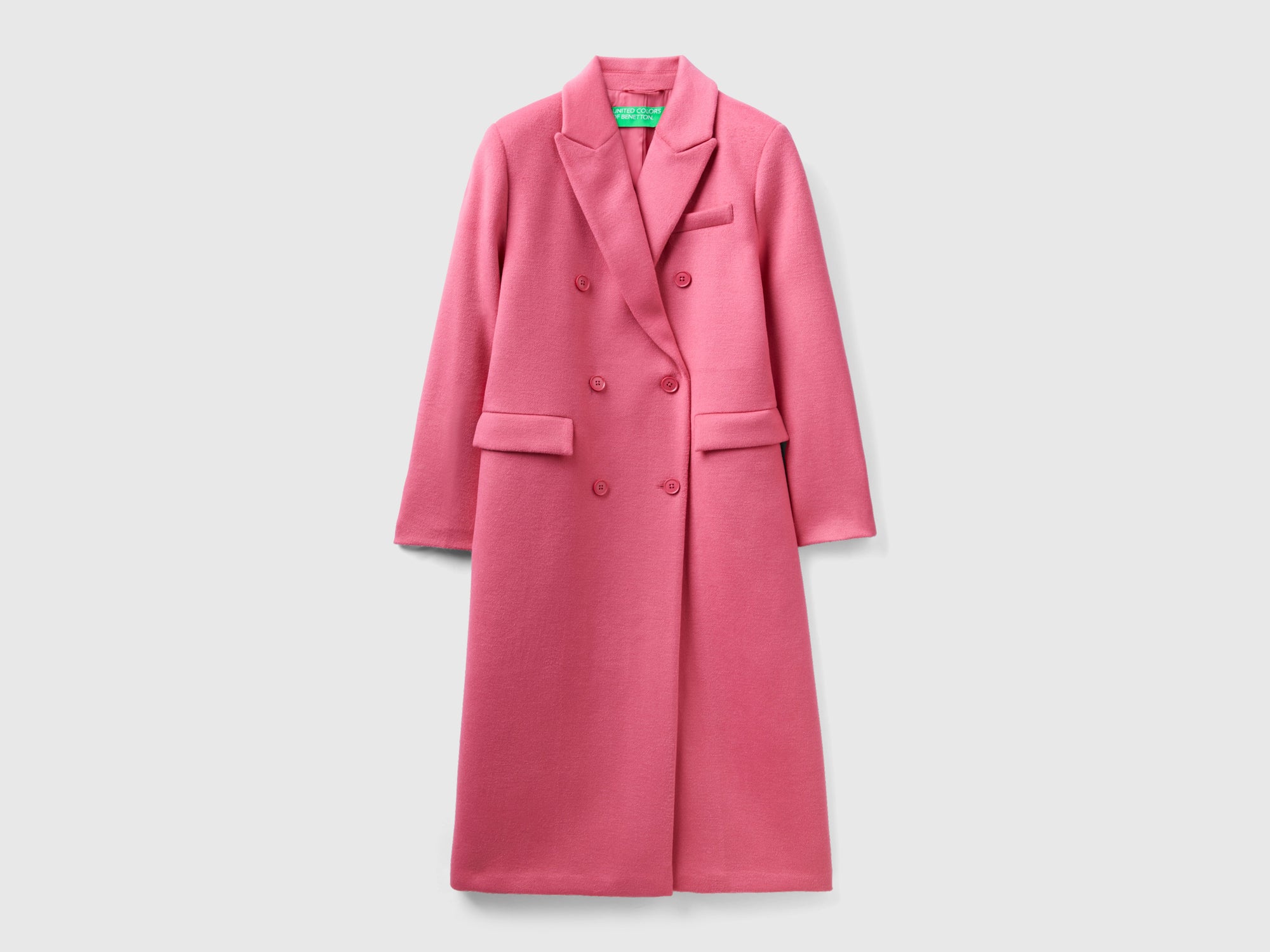 Trench Benetton Cappotto Rosa Double-breasted Wool Blend Coat Da
