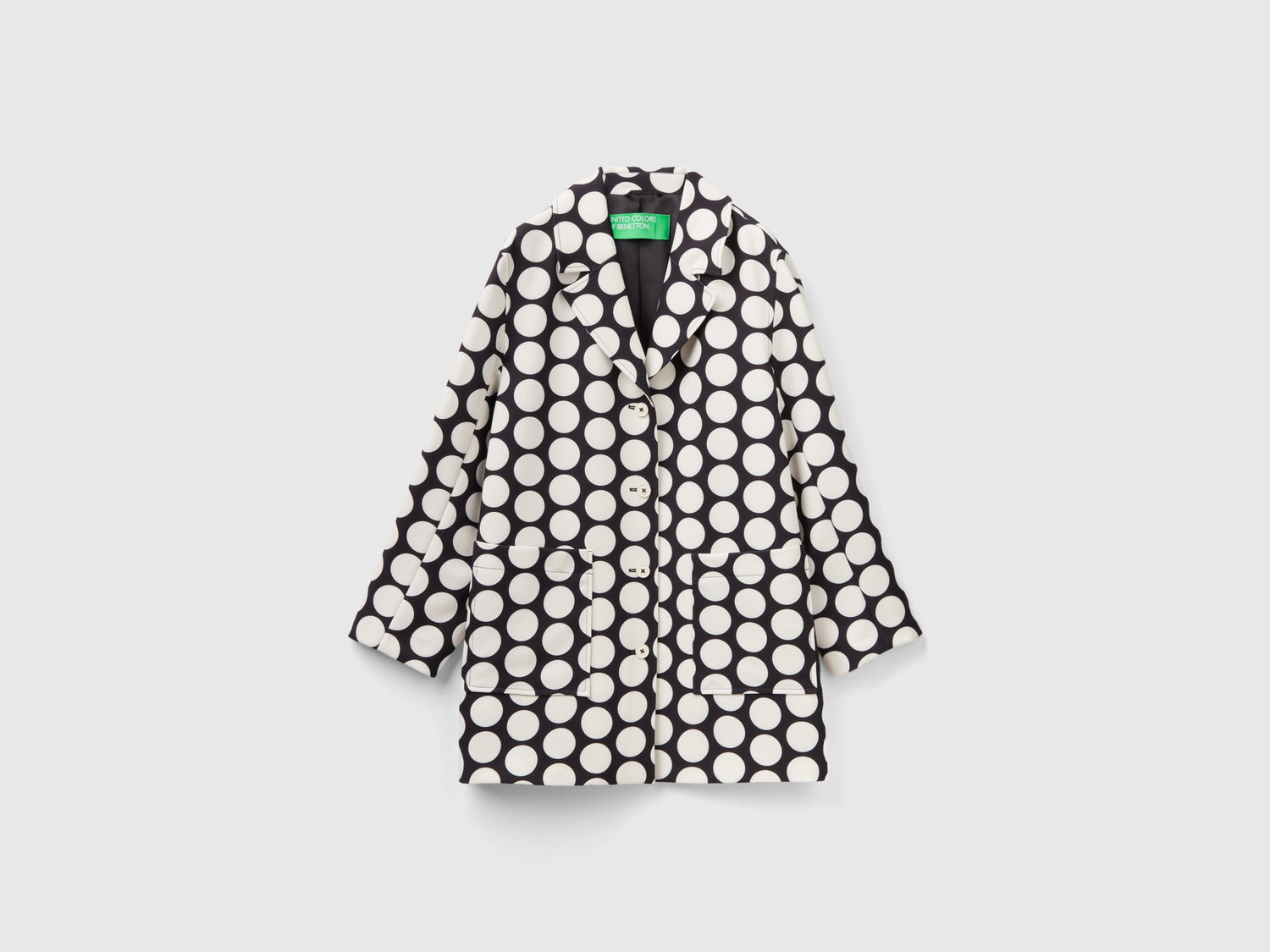 Cappotto con stampa a pois da donna nero | Benetton Outlet