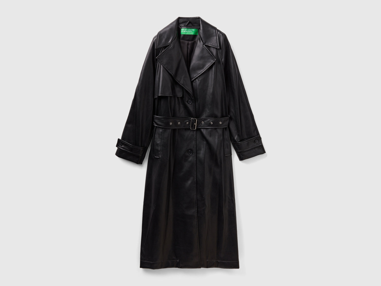 Trench midi in tessuto spalmato da donna nero | Benetton Outlet