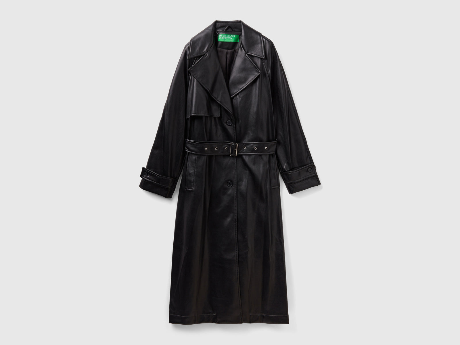 Gabardina midi de tejido revestido da donna nero | Benetton Outlet
