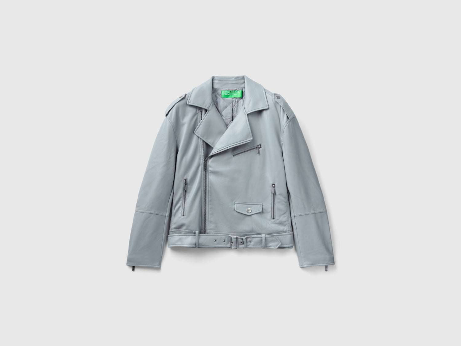 Giubbino chiodo in tessuto spalmato da uomo grigio chiaro | Benetton Outlet