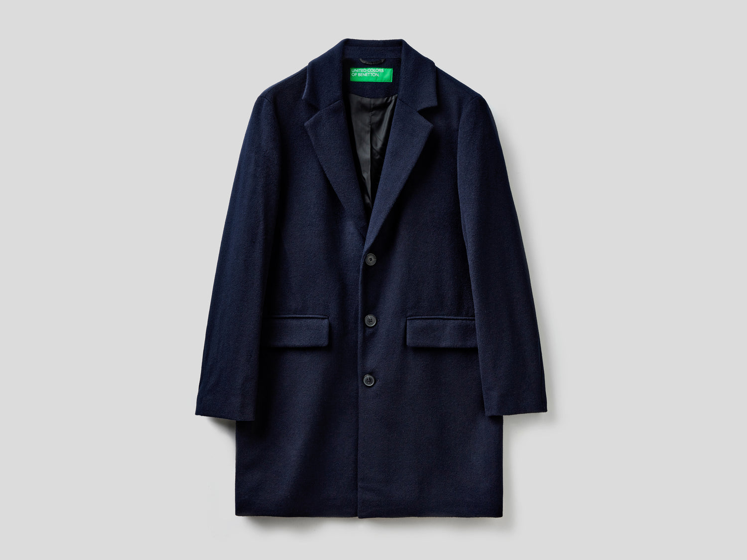 Cappotto foderato in misto lana da uomo blu scuro | Benetton Outlet