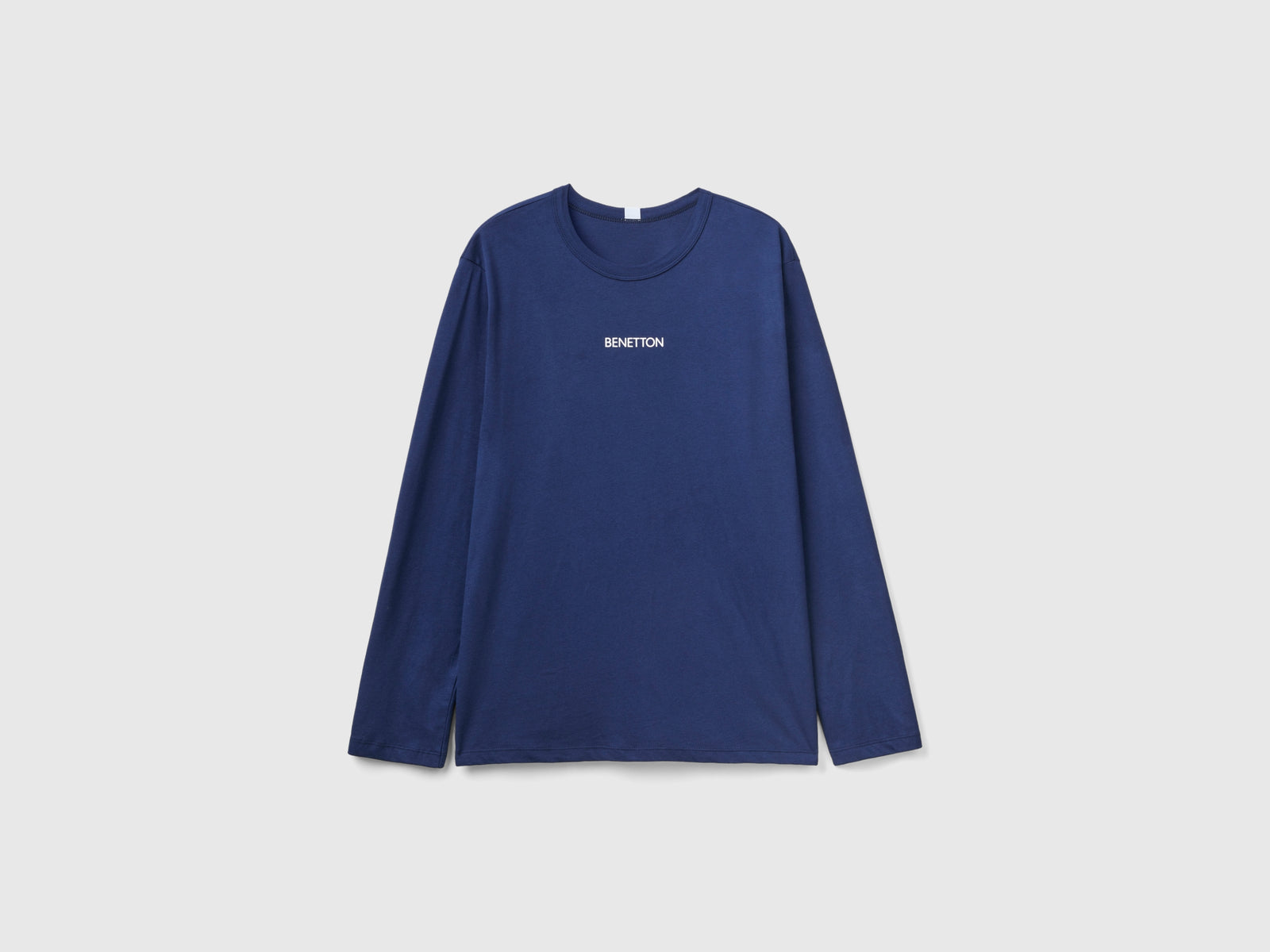 Maglia manica lunga 100% cotone da uomo blu scuro | Benetton Outlet