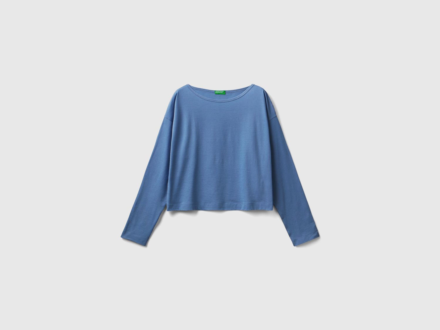 T-shirt celeste in cotone a fibra lunga da donna azzurro | Benetton Outlet