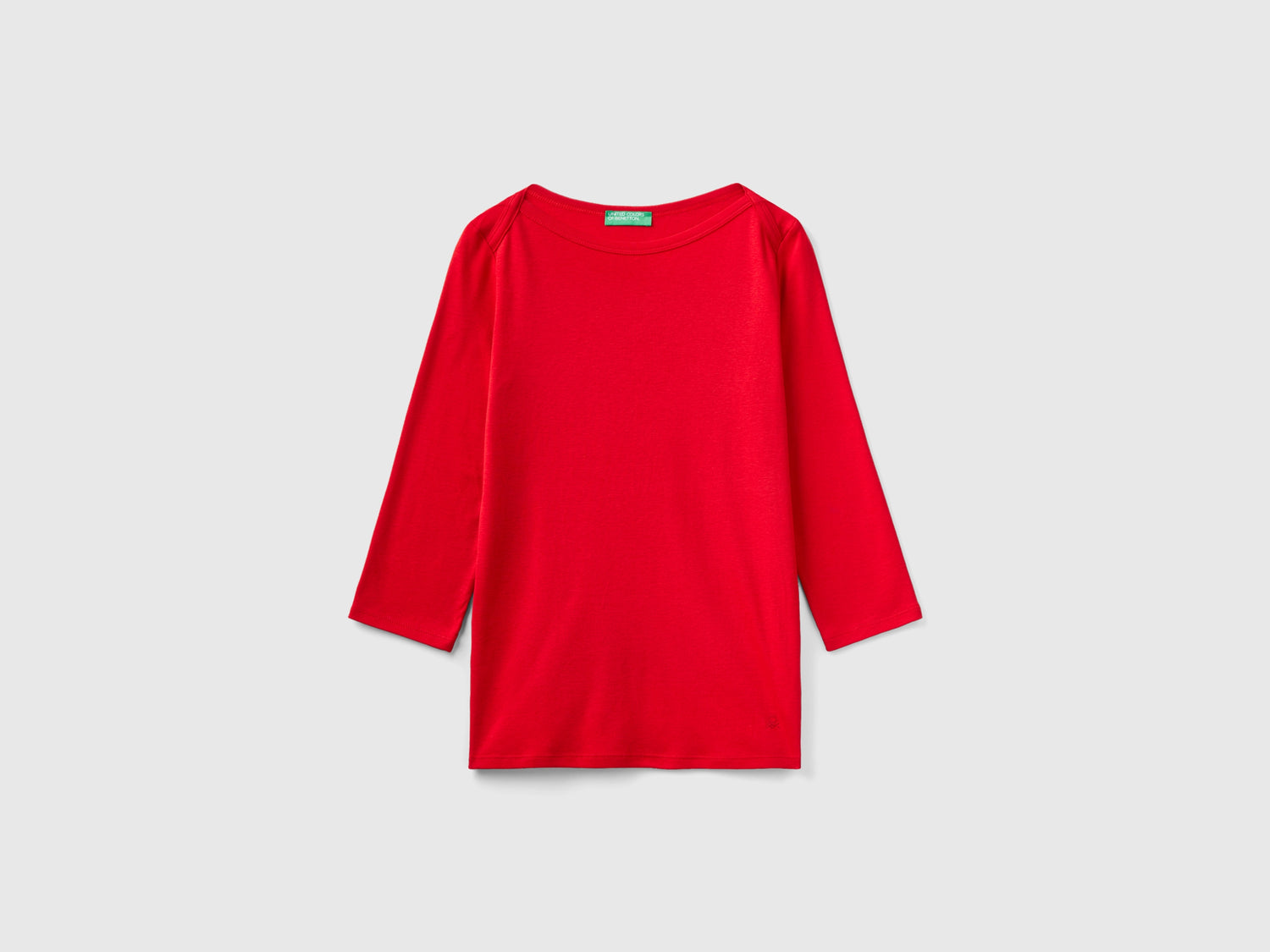 T-shirt con scollo a barchetta 100% cotone da donna rosso | Benetton Outlet