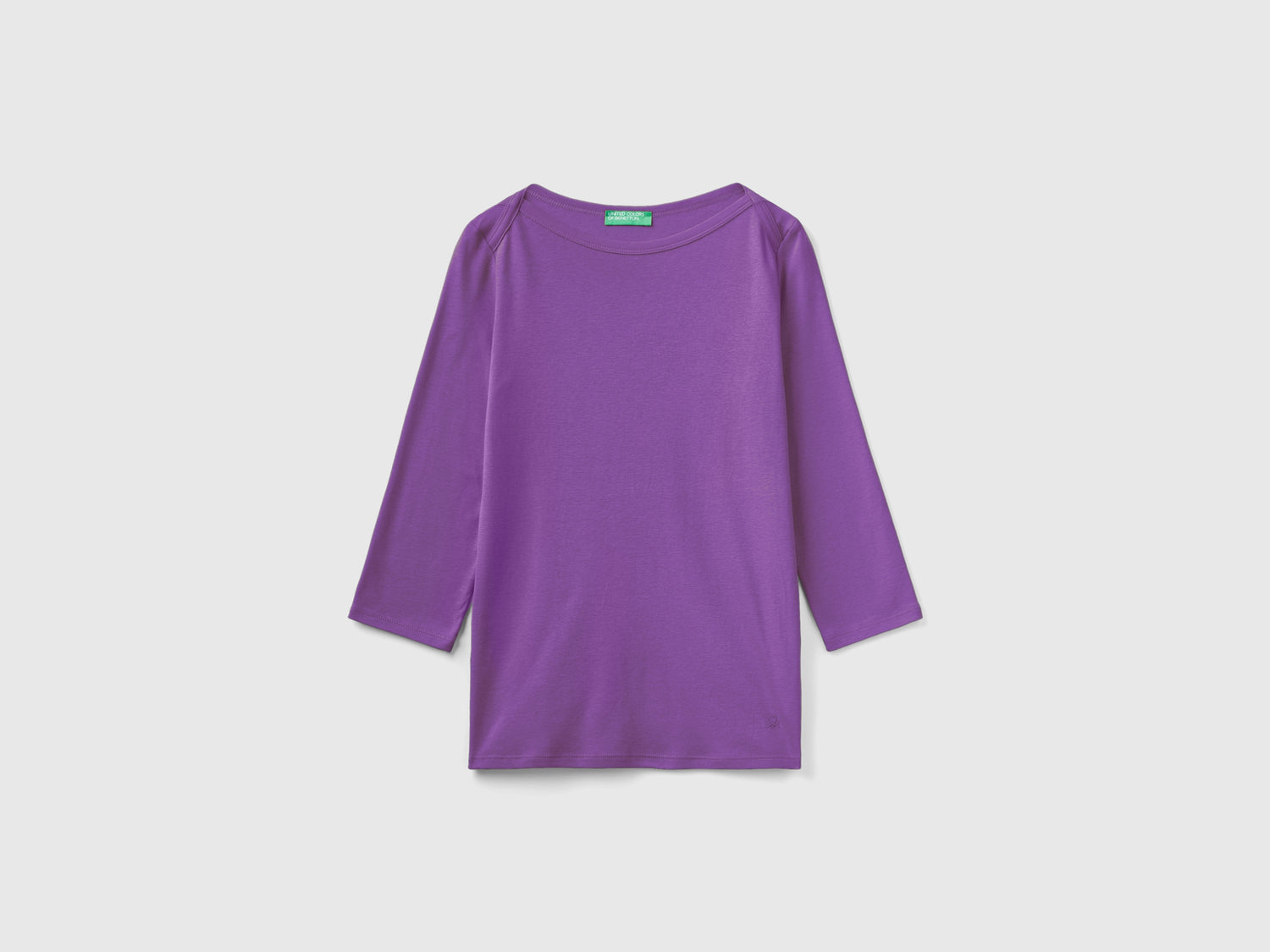 T-shirt con scollo a barchetta 100% cotone da donna viola | Benetton Outlet