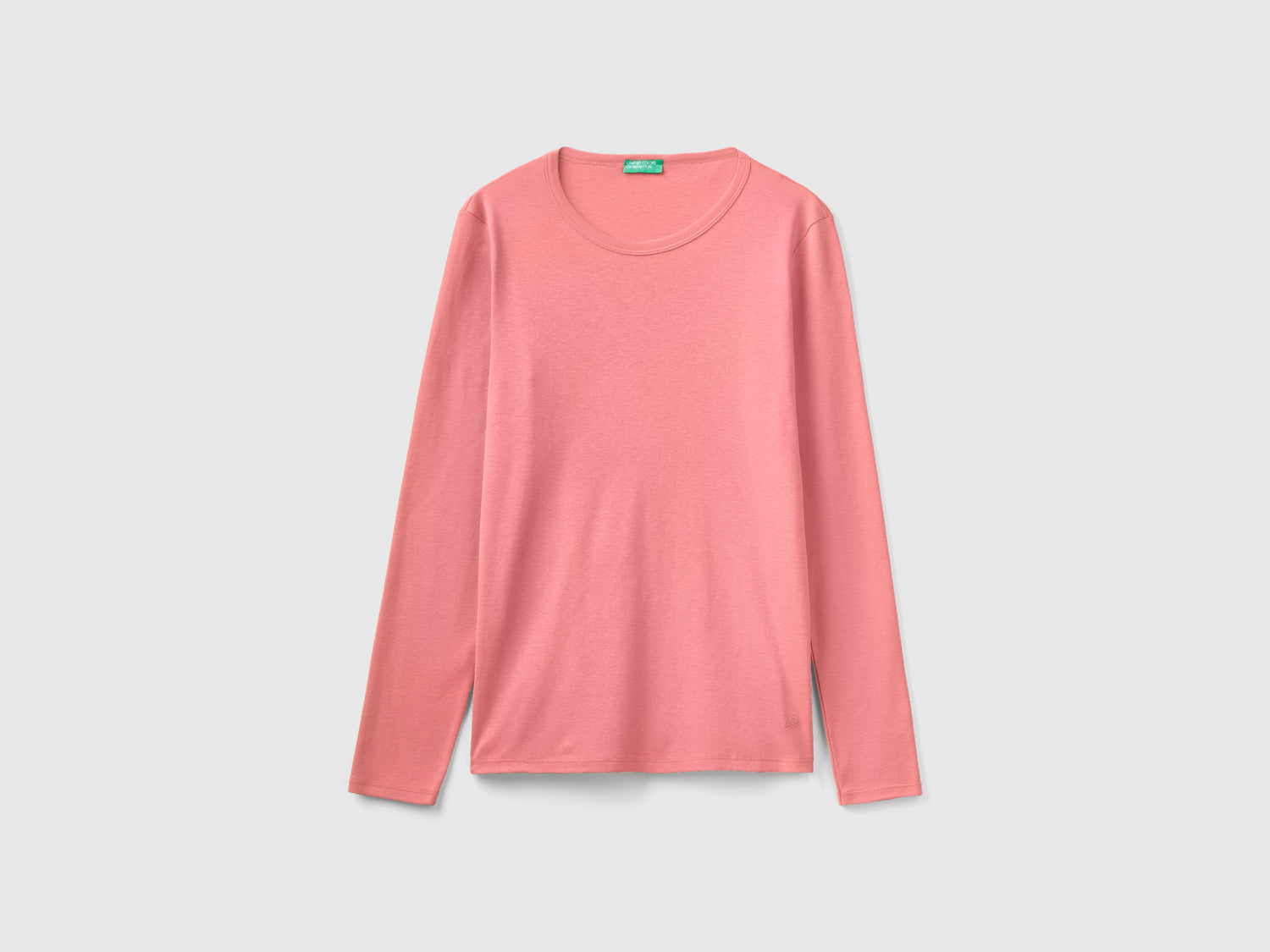 T-shirt a manica lunga in puro cotone da donna salmone | Benetton Outlet