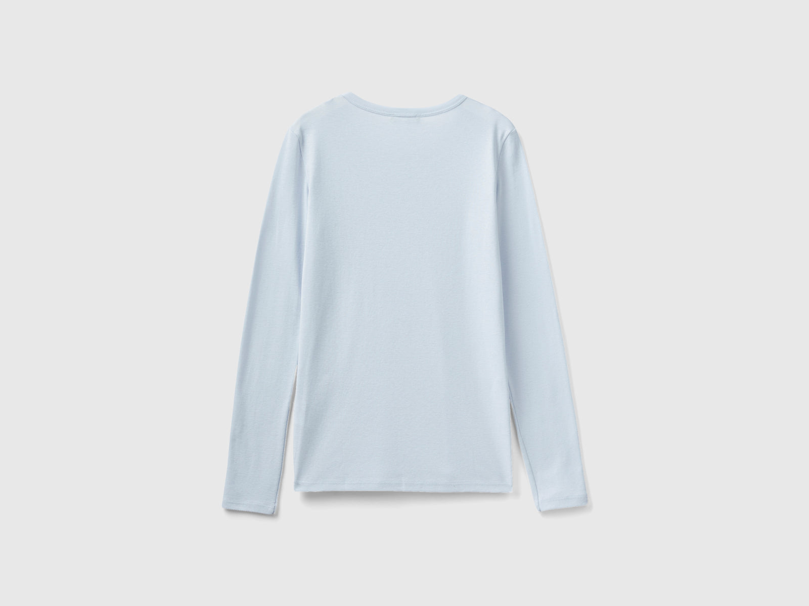 T-shirt a manica lunga in puro cotone da donna celeste 2 | Benetton Outlet