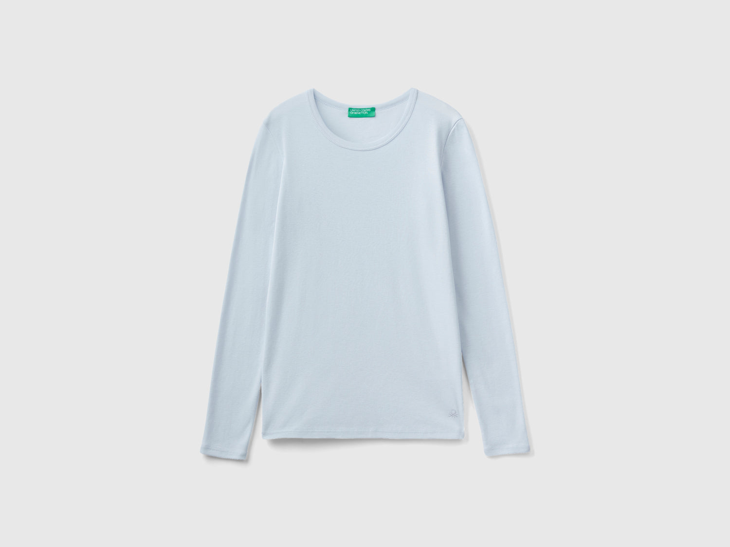 T-shirt a manica lunga in puro cotone da donna celeste | Benetton Outlet