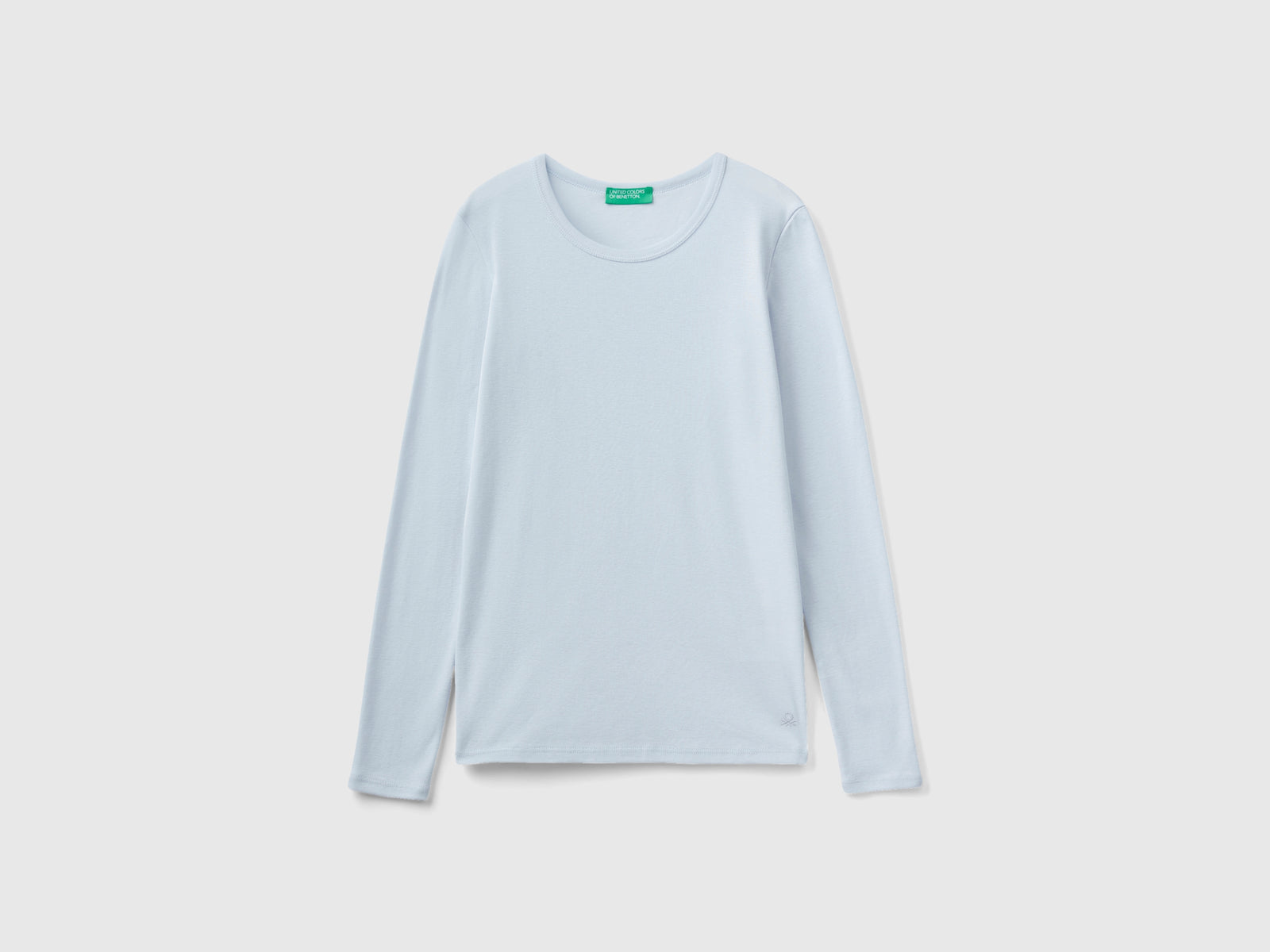 T-shirt a manica lunga in puro cotone da donna celeste | Benetton Outlet