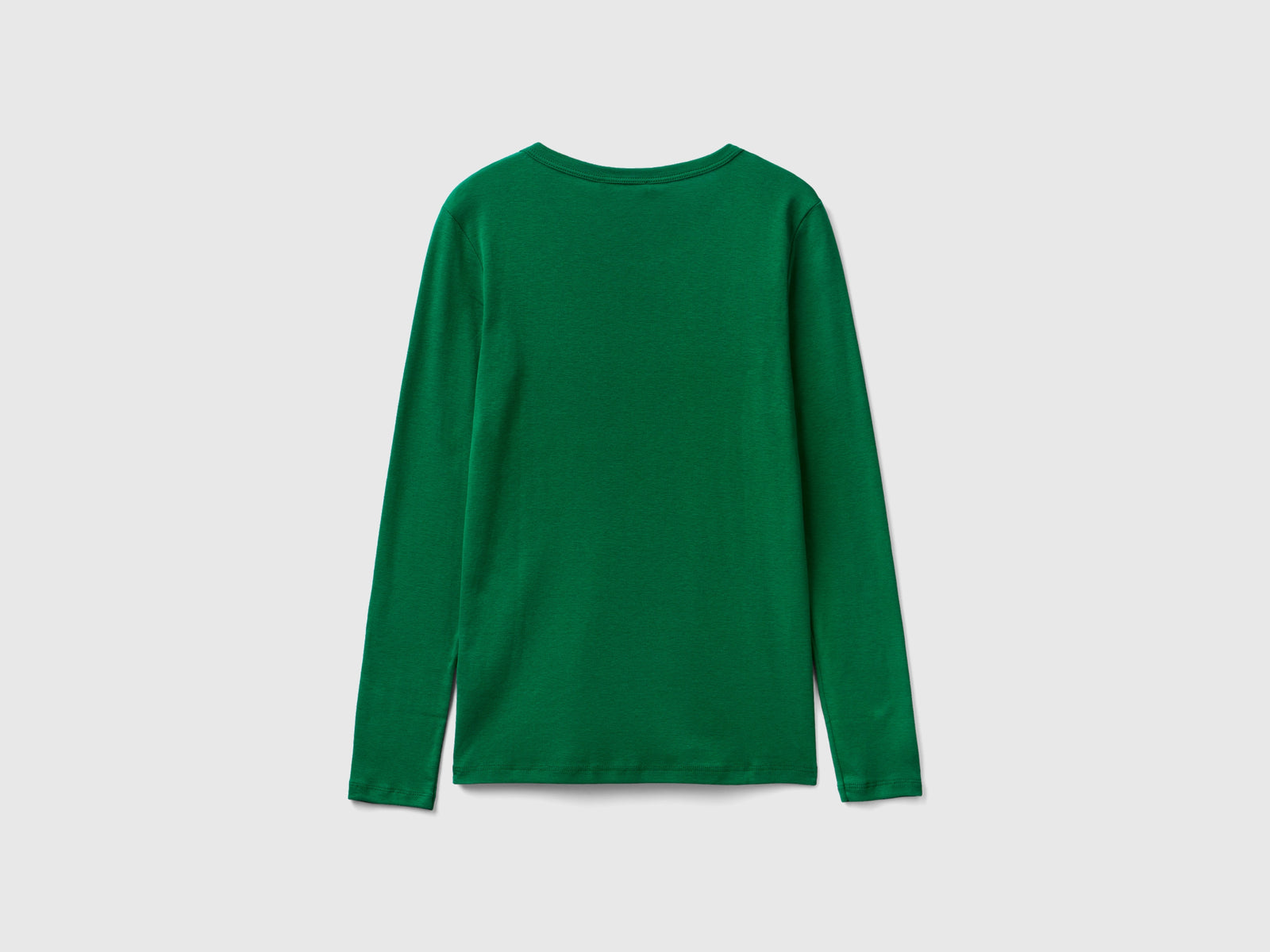 T-shirt a manica lunga in puro cotone da donna verde 2 | Benetton Outlet