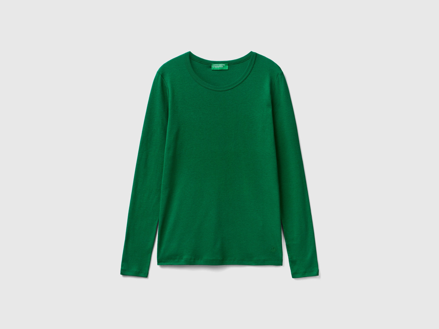 T-shirt a manica lunga in puro cotone da donna verde | Benetton Outlet