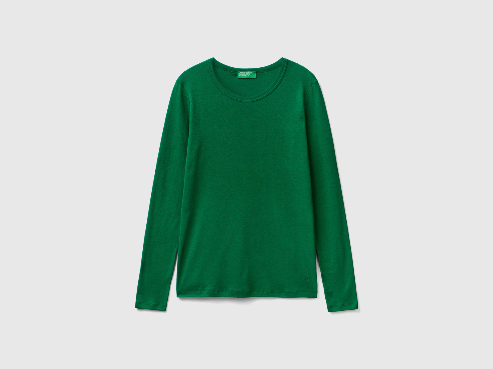 T-shirt a manica lunga in puro cotone da donna verde | Benetton Outlet