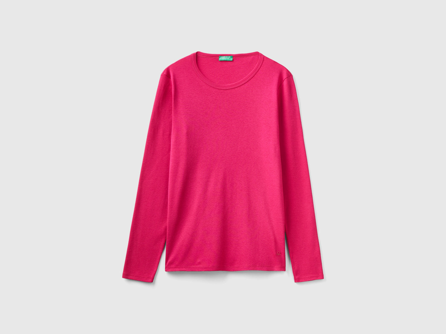 T-shirt a manica lunga in puro cotone da donna ciclamino | Benetton Outlet