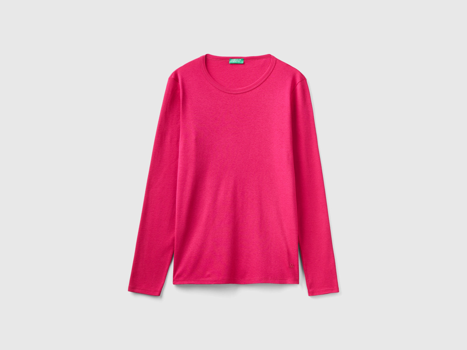 T-shirt a manica lunga in puro cotone da donna ciclamino | Benetton Outlet