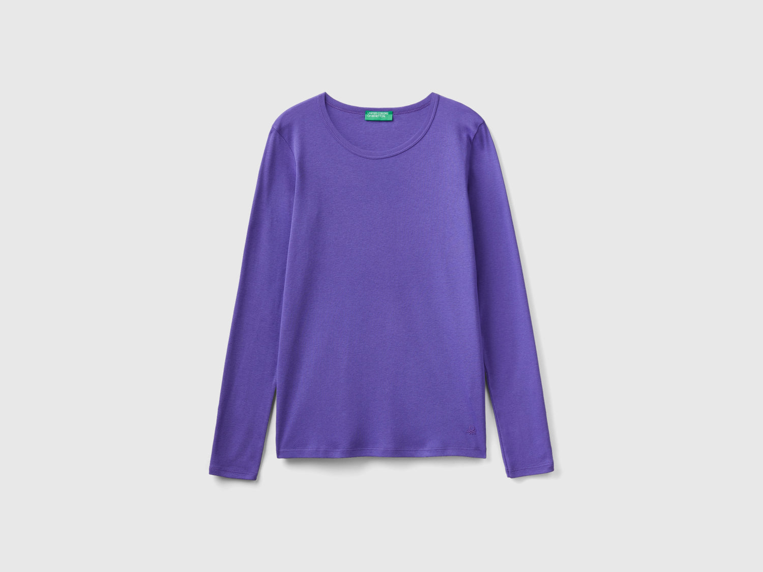 T-shirt a manica lunga in puro cotone da donna viola | Benetton Outlet