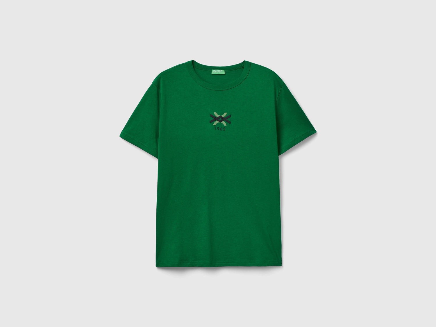 T-shirt bosco in cotone bio con stampa logo da uomo verde | Benetton Outlet
