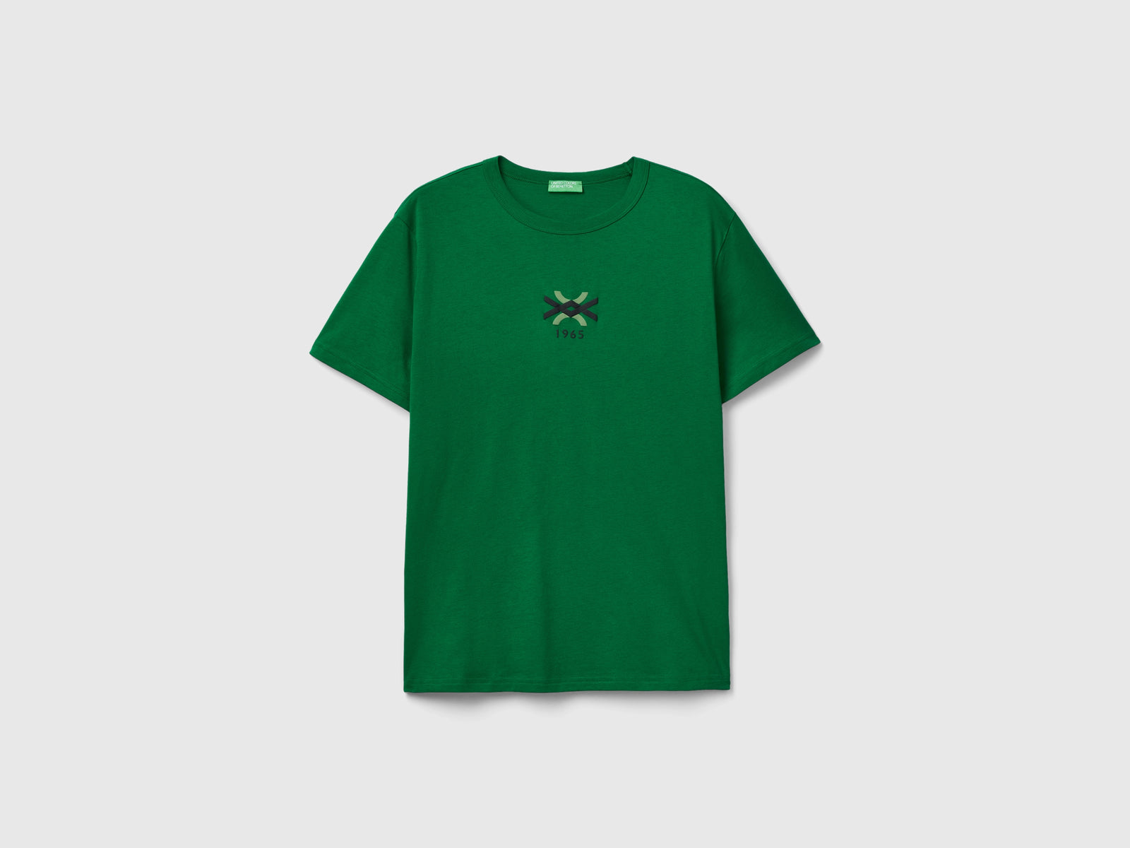 T-shirt bosco in cotone bio con stampa logo da uomo verde | Benetton Outlet