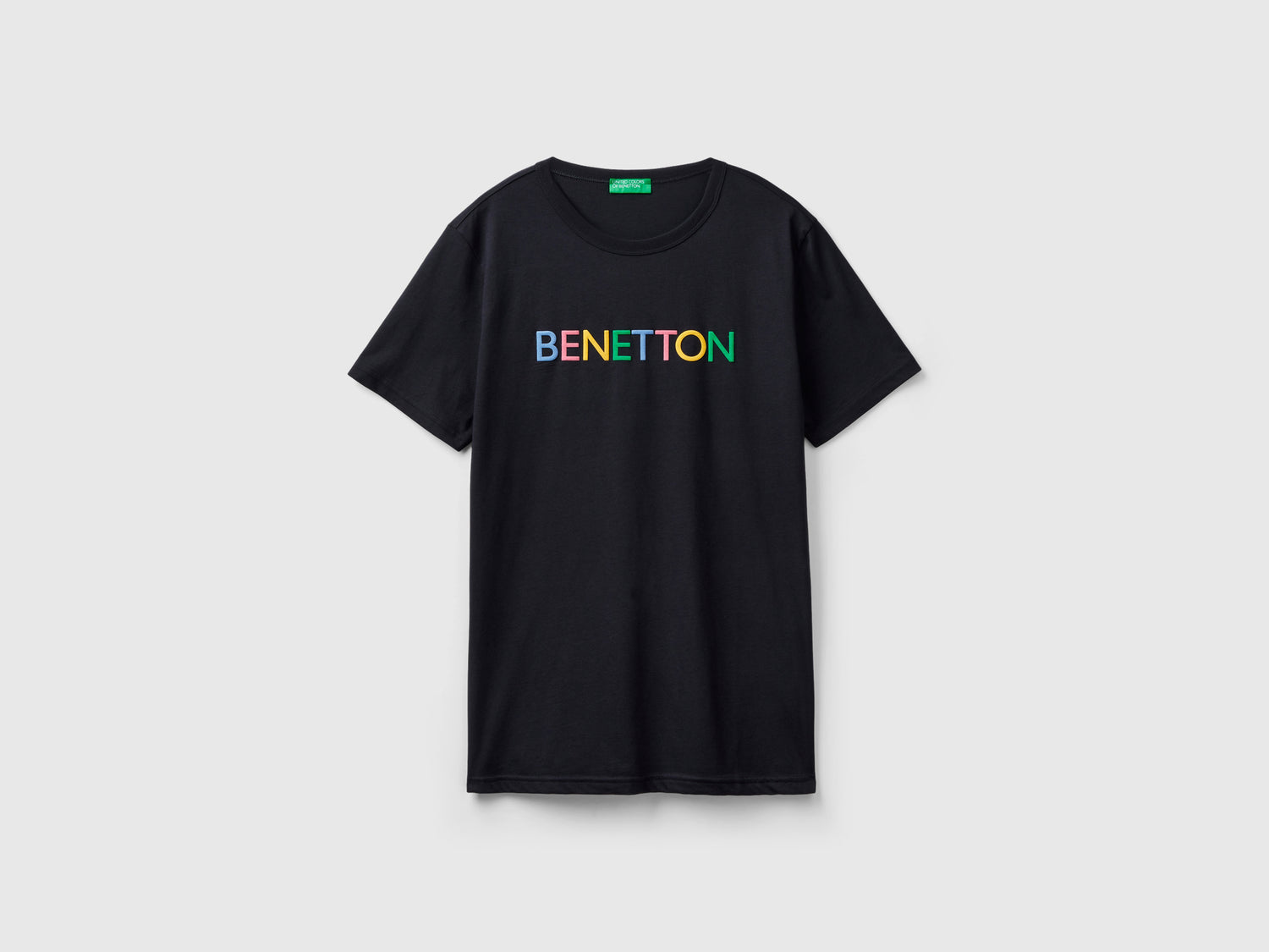 T-shirt in cotone bio con stampa logo da uomo nero | Benetton Outlet