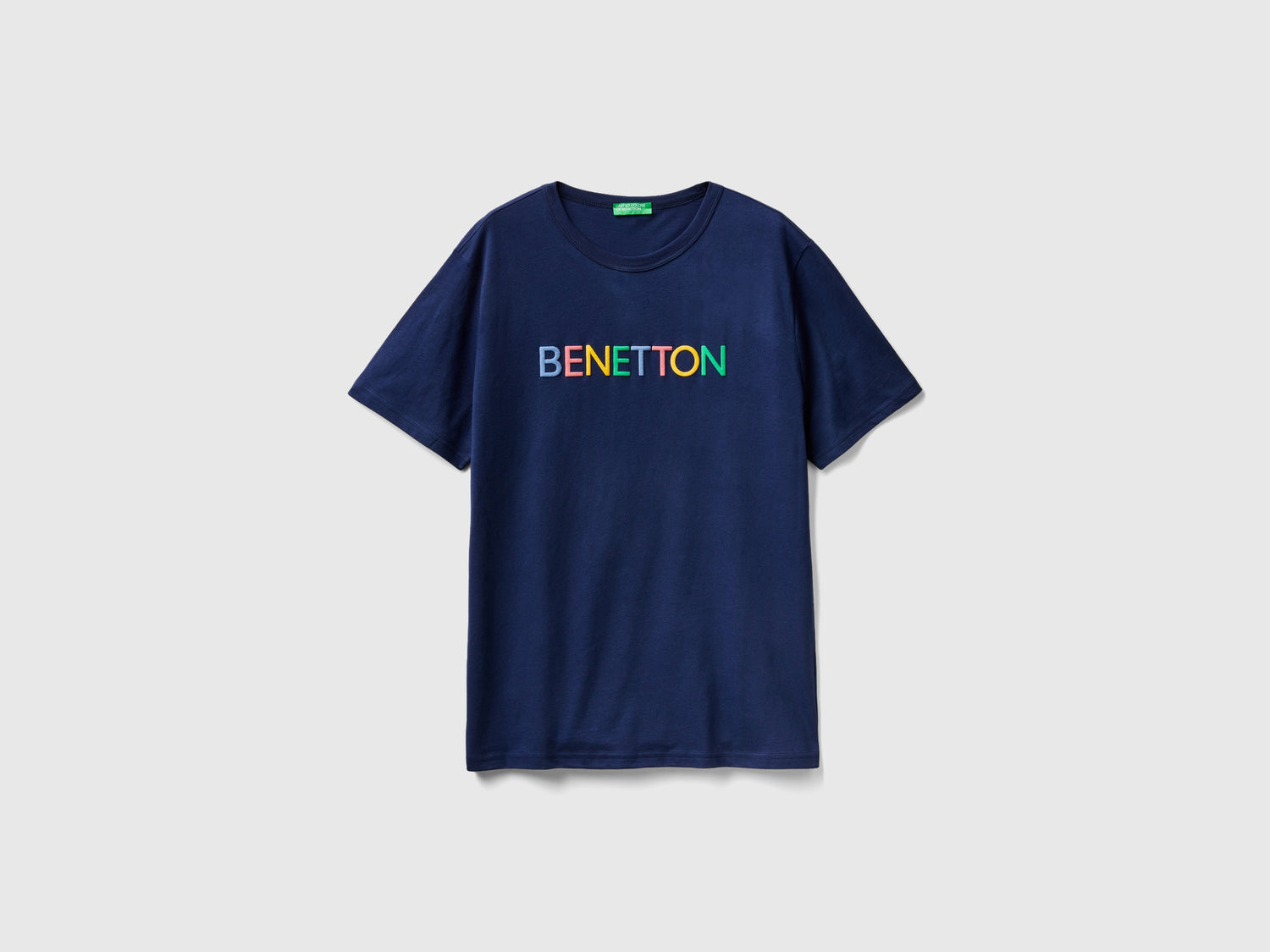 T-shirt in cotone bio con logo da uomo blu scuro | Benetton Outlet