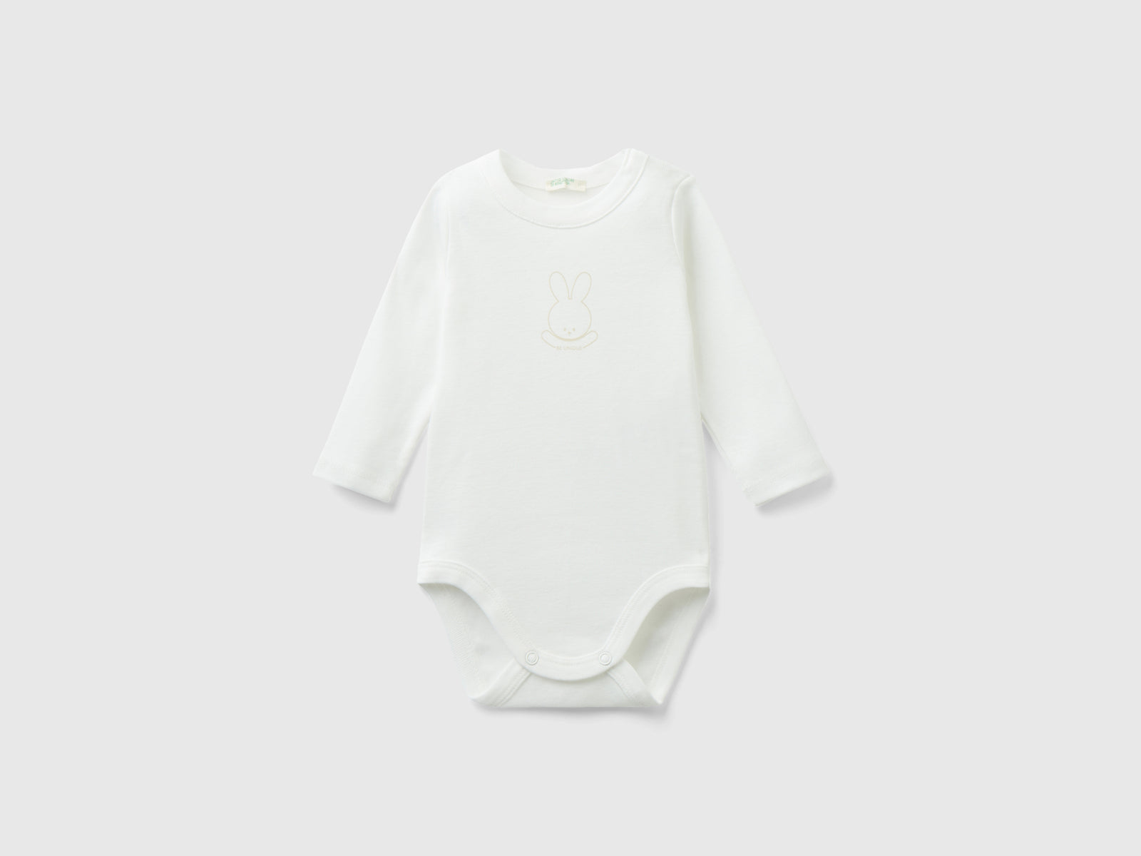 Body de manga larga de algodón orgánico da neonato bianco panna | Benetton Outlet