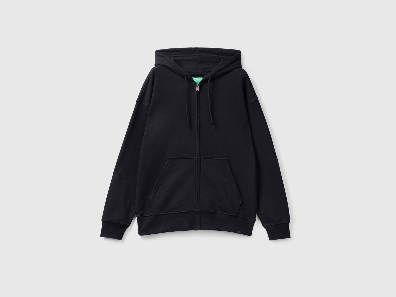 Felpa in cotone con zip e cappuccio da uomo nero | Benetton Outlet