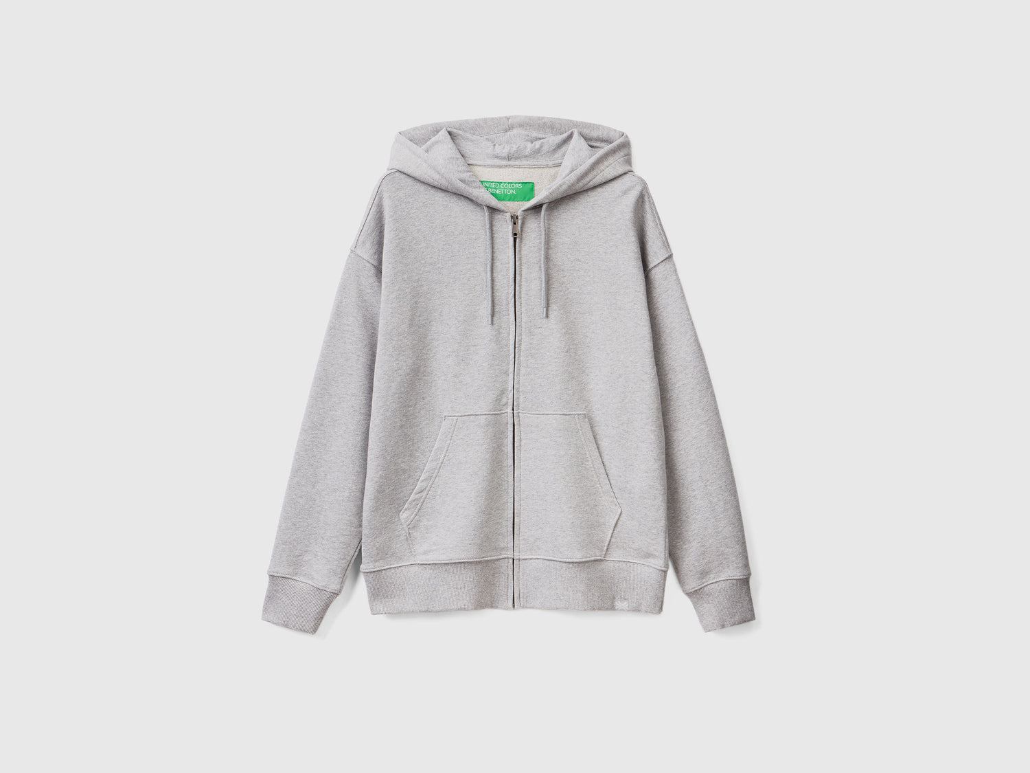 Felpa in cotone con zip e cappuccio da uomo grigio chiaro | Benetton Outlet