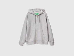 Felpa in cotone con zip e cappuccio