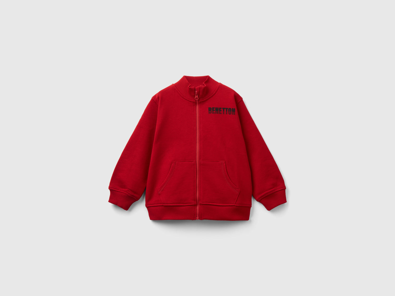 Felpa in cotone bio con zip da bimbo rosso | Benetton Outlet