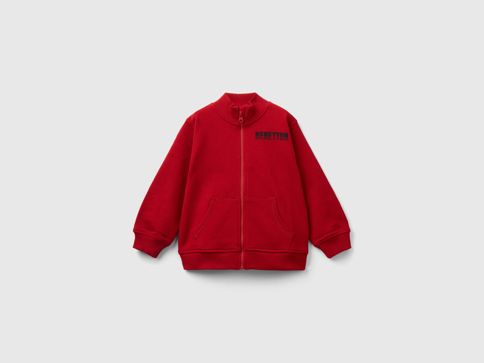Felpa in cotone bio con zip da bimbo rosso | Benetton Outlet
