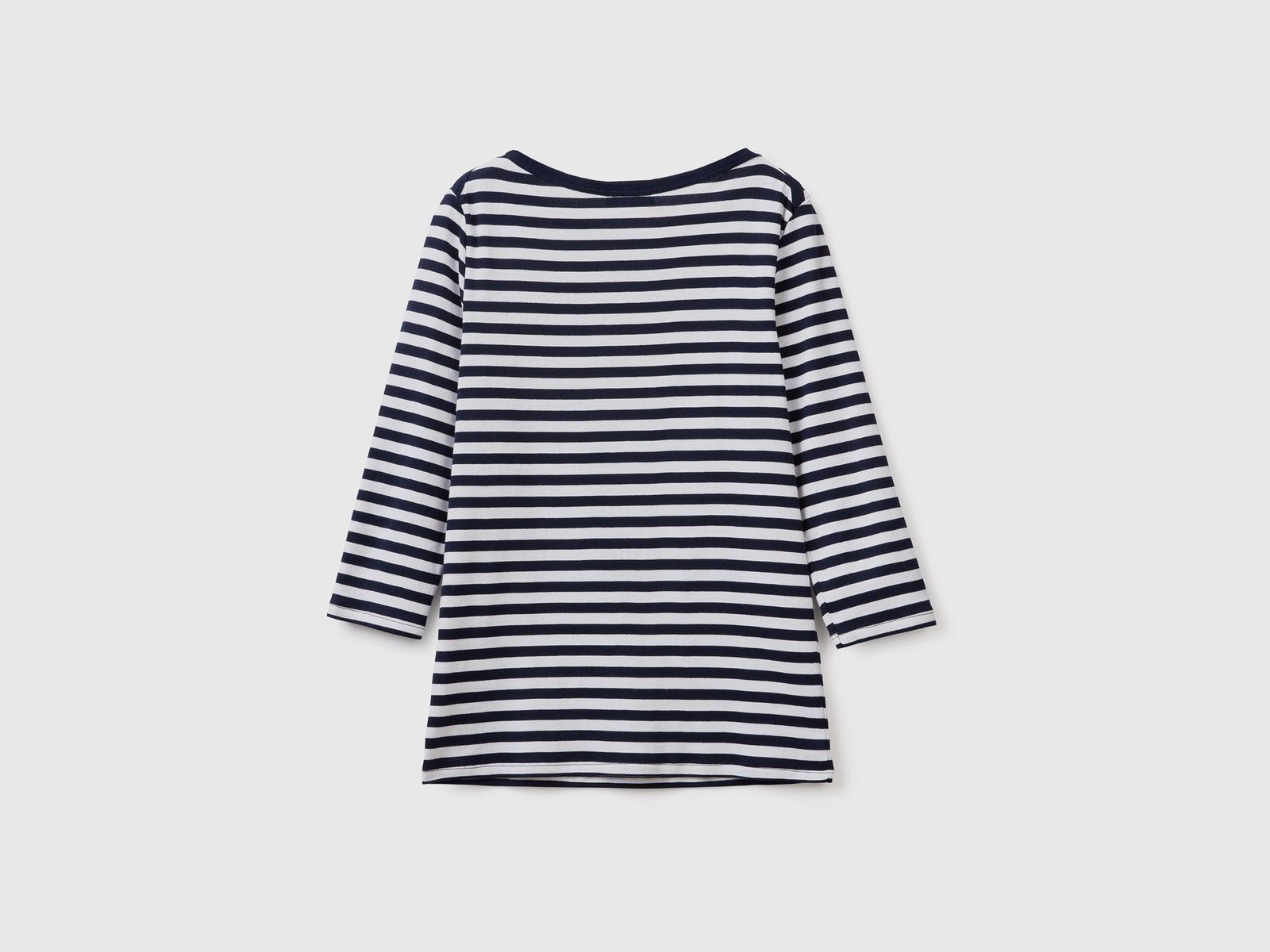 T-shirt manica 3/4 a righe in puro cotone da donna blu scuro 2 | Benetton Outlet