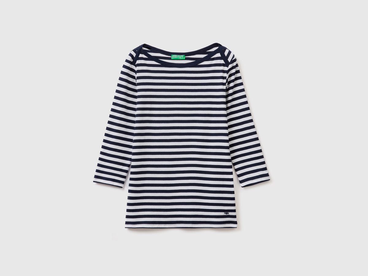 T-shirt manica 3/4 a righe in puro cotone