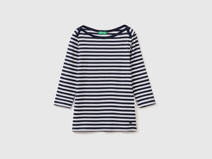 T-shirt manica 3/4 a righe in puro cotone