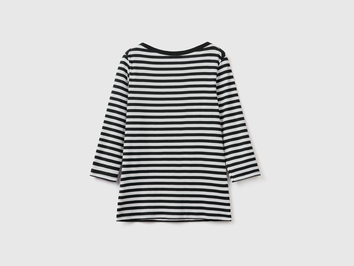 T-shirt manica 3/4 a righe in puro cotone