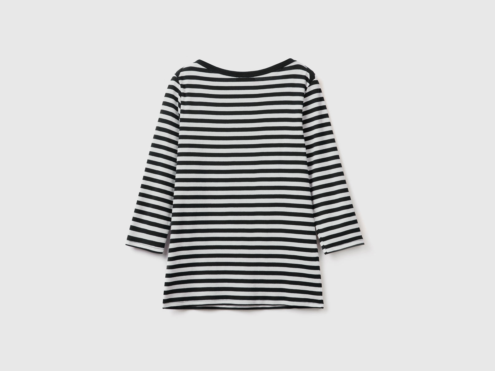 T-shirt manica 3/4 a righe in puro cotone da donna nero 2 | Benetton Outlet