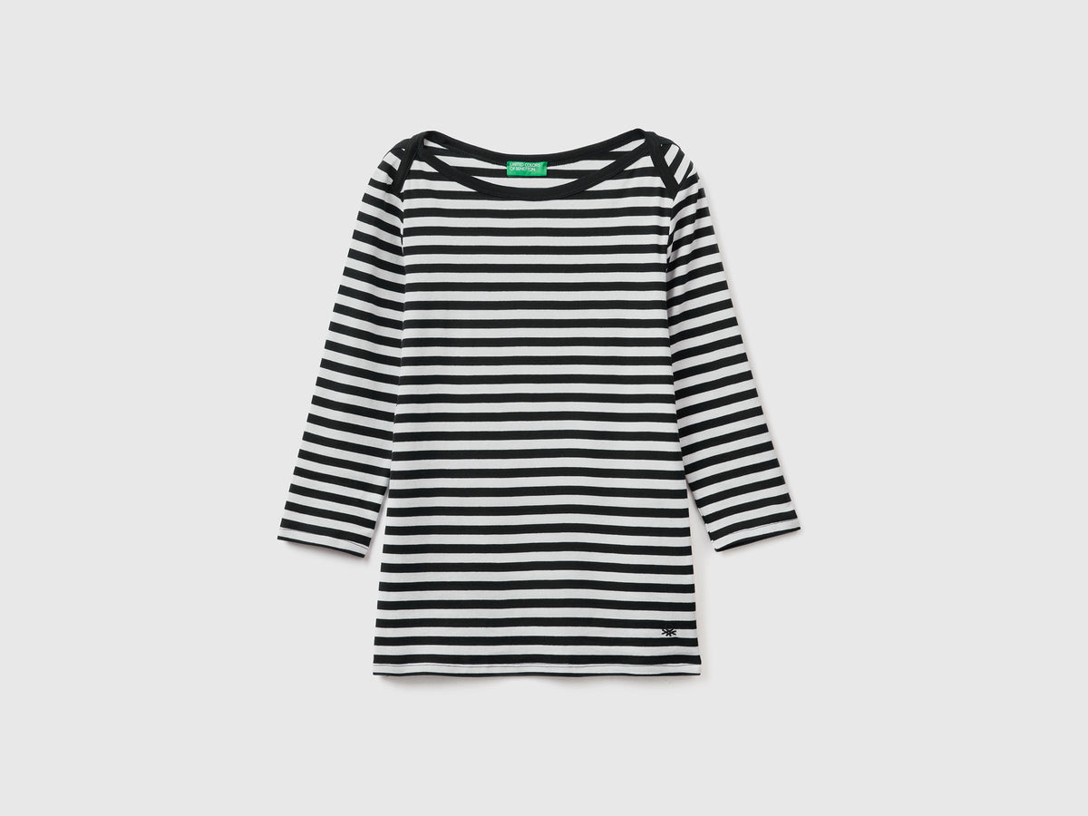 T-shirt manica 3/4 a righe in puro cotone