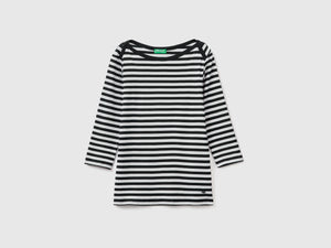 T-shirt manica 3/4 a righe in puro cotone