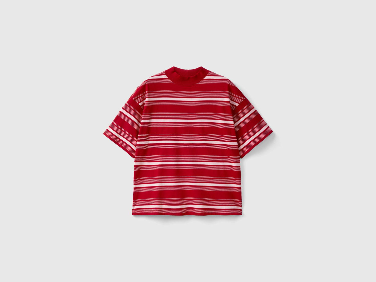 T-shirt lupetto a righe da donna rosso | Benetton Outlet