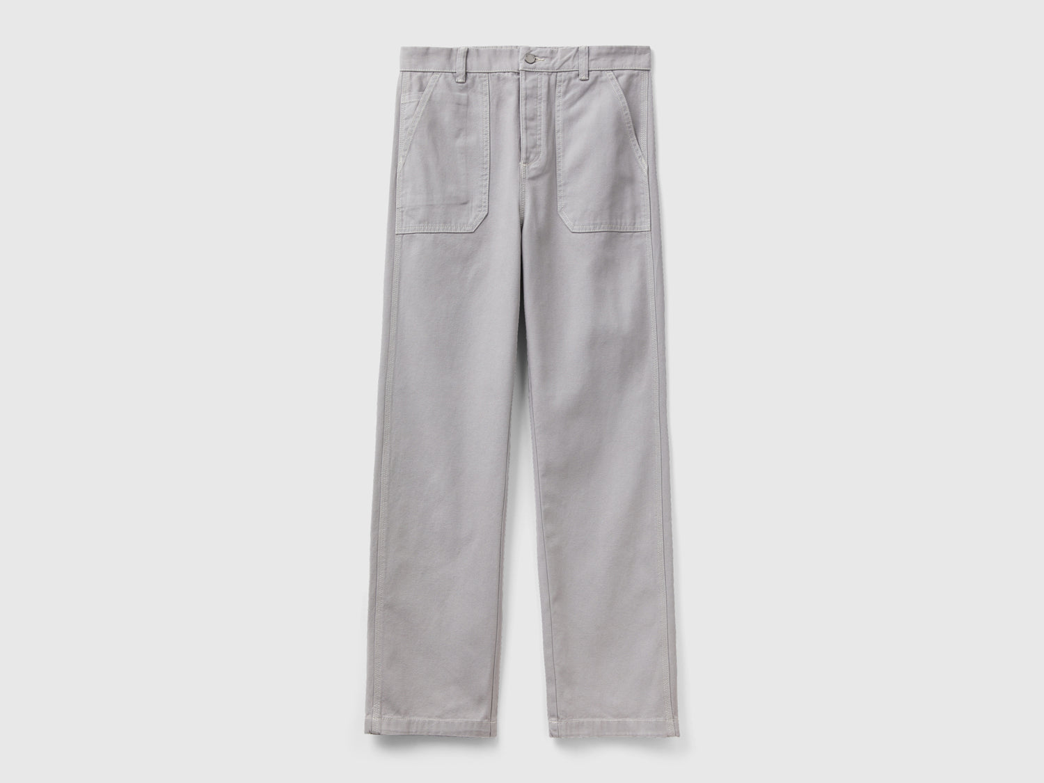 Pantaloni straight in tela di cotone da donna grigio chiaro | Benetton Outlet