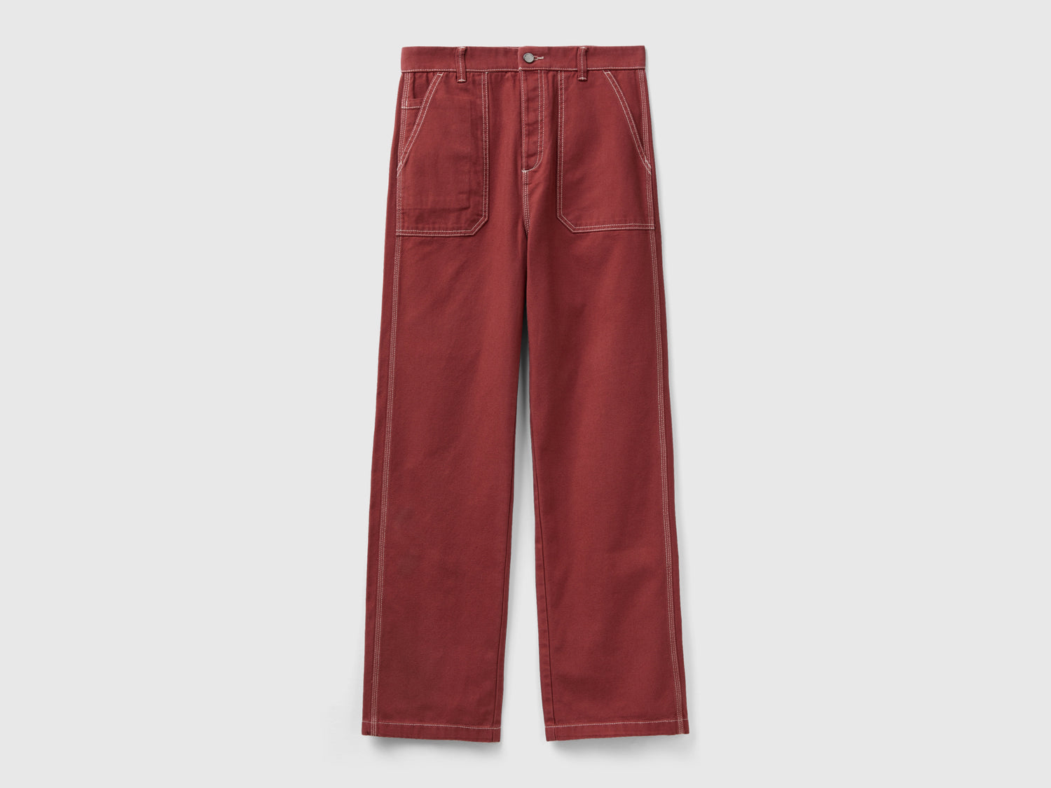 Pantaloni straight in tela di cotone da donna bordeaux | Benetton Outlet