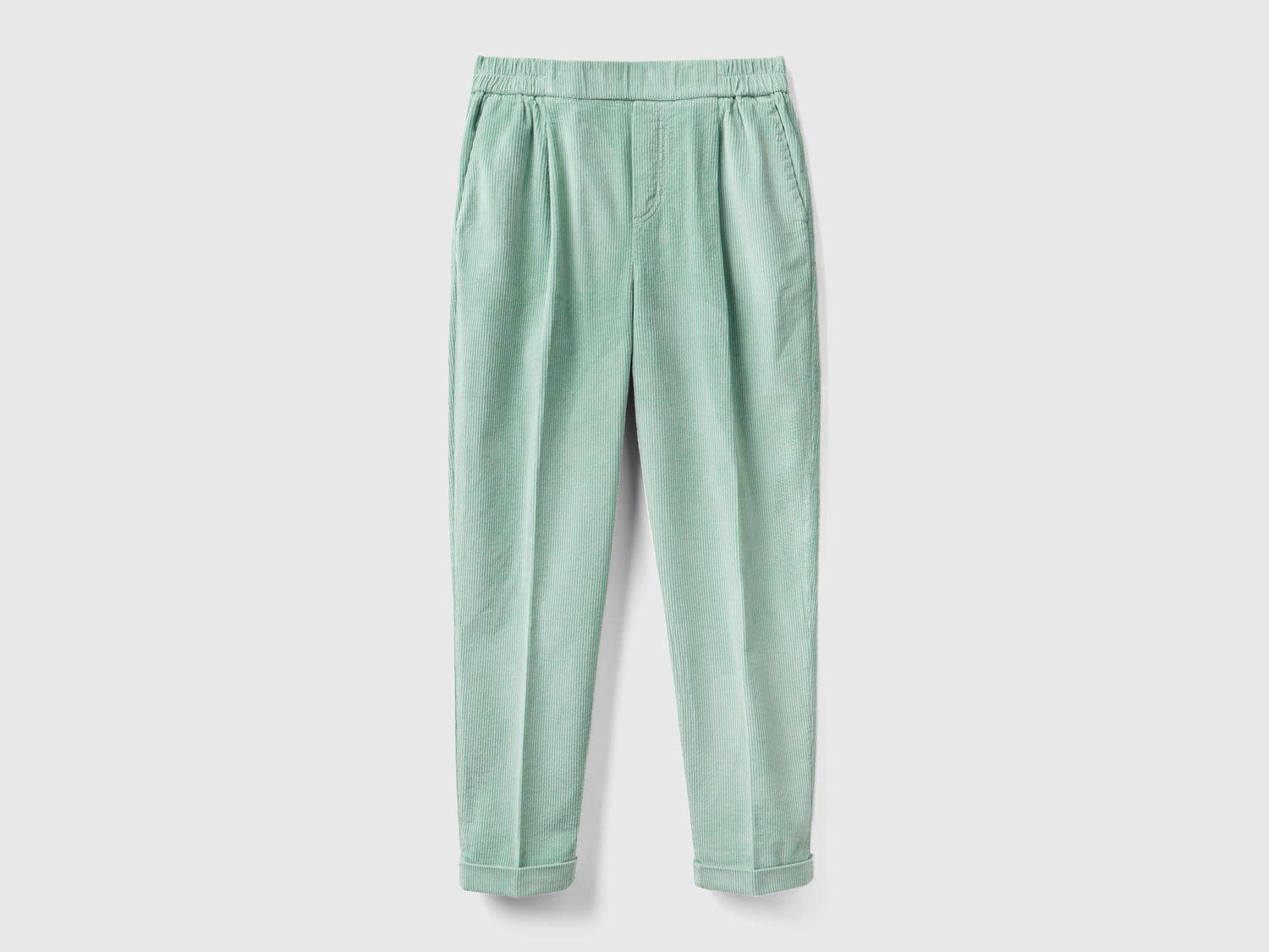 Chino in velluto con vita elasticizzata da donna verde acqua | Benetton Outlet