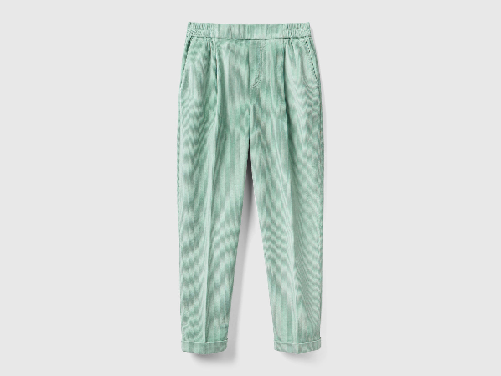 Pantalones chinos de terciopelo con cintura elástica da donna verde acqua | Benetton Outlet