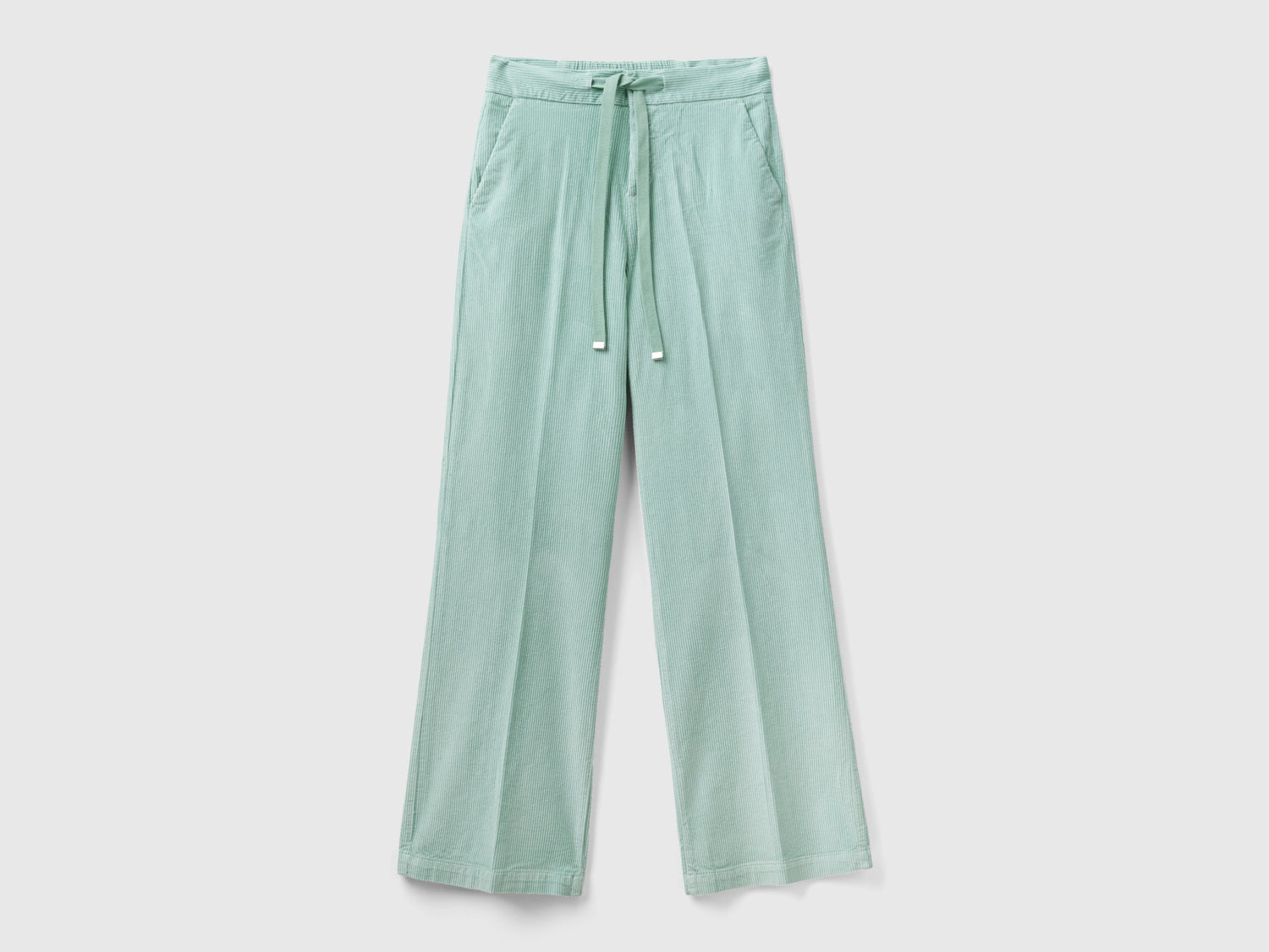 Pantaloni ampi in velluto da donna verde acqua | Benetton Outlet